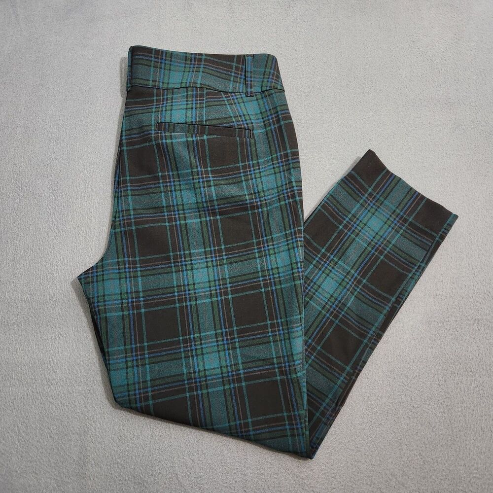 LOFT Outlet Pants Women 12 Green Tartan Plaid Mid Rise Skinny Ankle - Picture 2 of 12